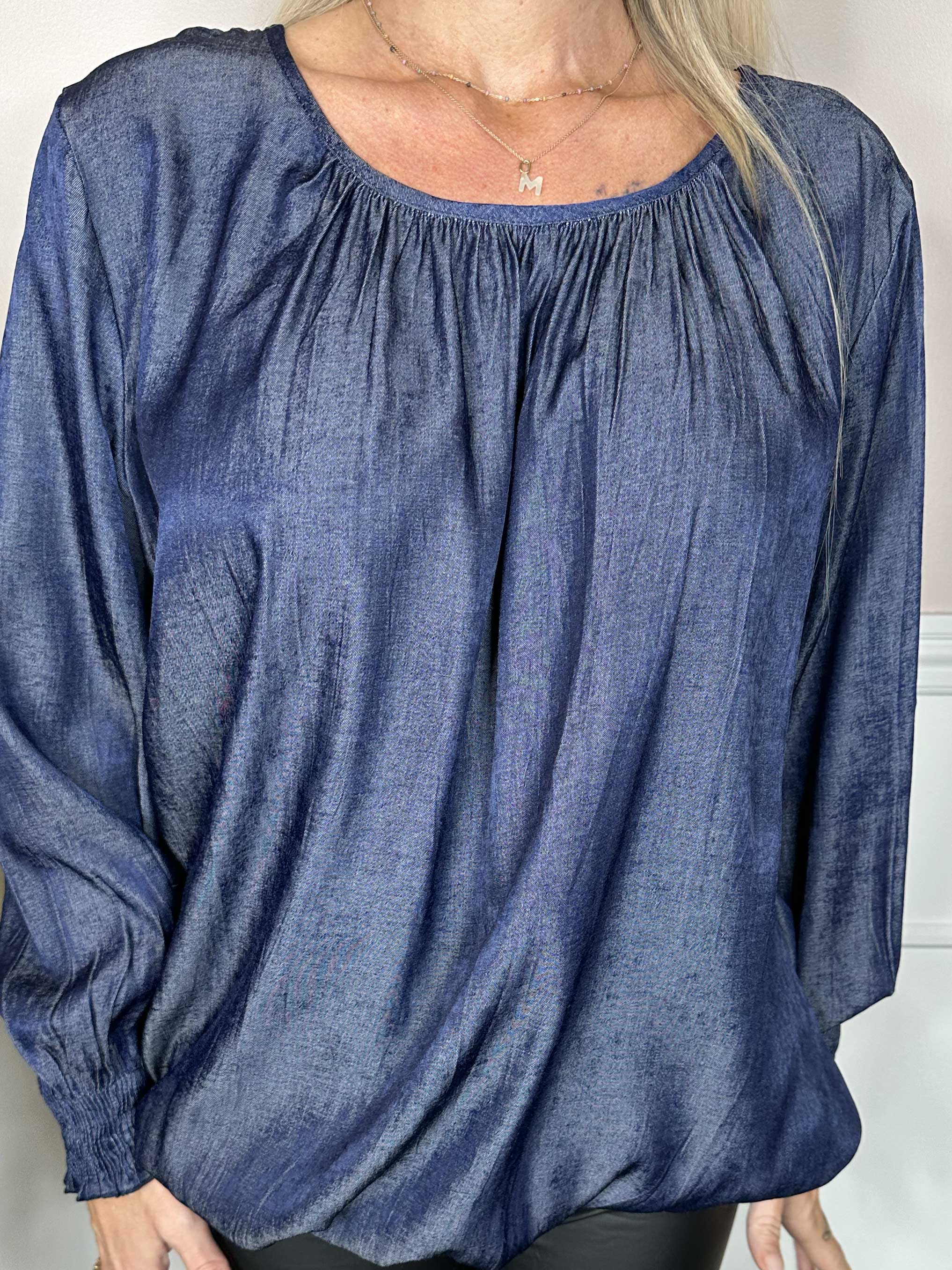 Miracle Denim Shirt L/S - Blus med resår i nederkanten och långa ärmar